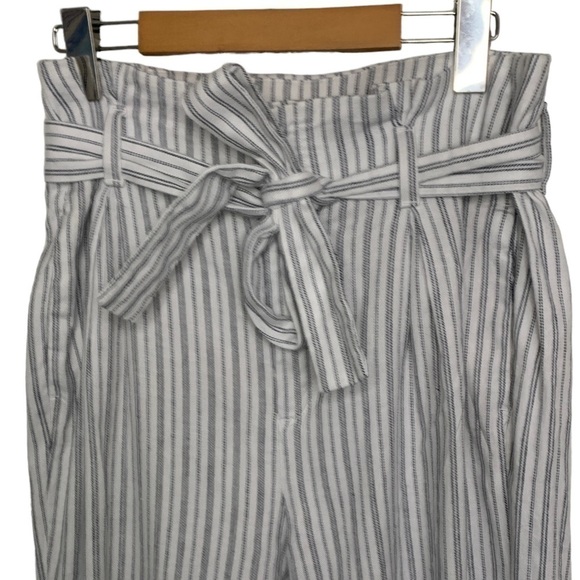 BANANA Republic Linen Pinstripe Tie Front High Rise White Pants Women's Size 8 - Picture 2 of 10